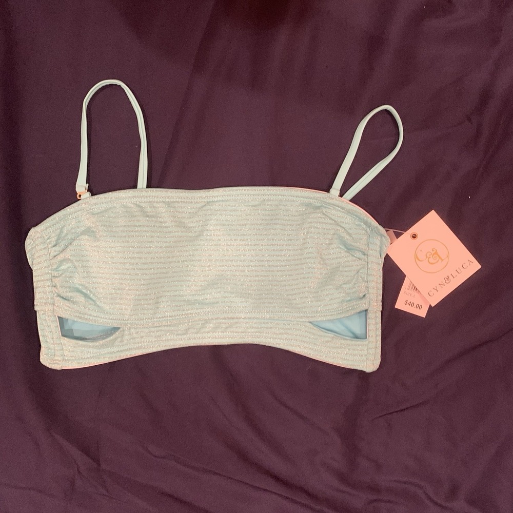 NWT Cyn &‎ Luca Bikini Top Juniors Size Large Bralette Metallic Blue Padded